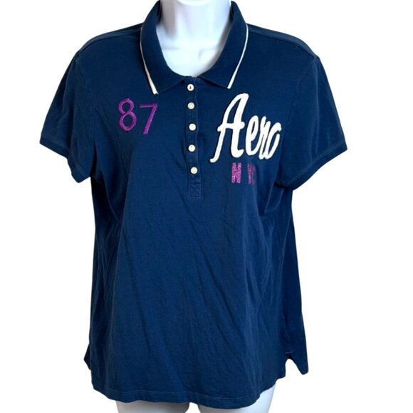 Aeropostale Heritage Applique Dark Blue Polo Shirt XL Womens Unisex XL - Picture 1 of 5